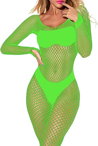 Womens Fishnet Bodysuit, One Piece Mesh Jumpsuit, Elastic Bodystockings Underwear