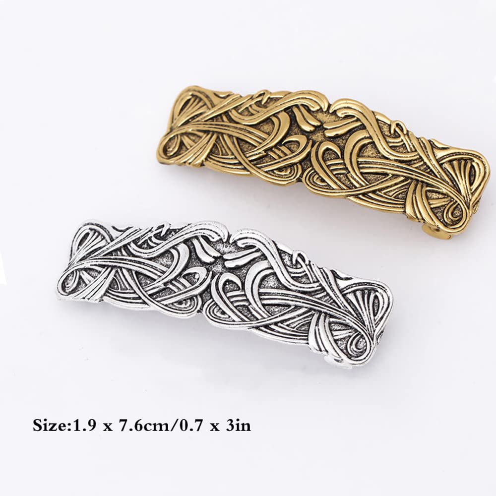 JKJF 2 Pcs Celtic Knot Barrette Vintage Hair Barrettes Metal French Hair Clips Engraved Headwear for Women Girls - Gold Silver Style 1: Vintage Knot #1