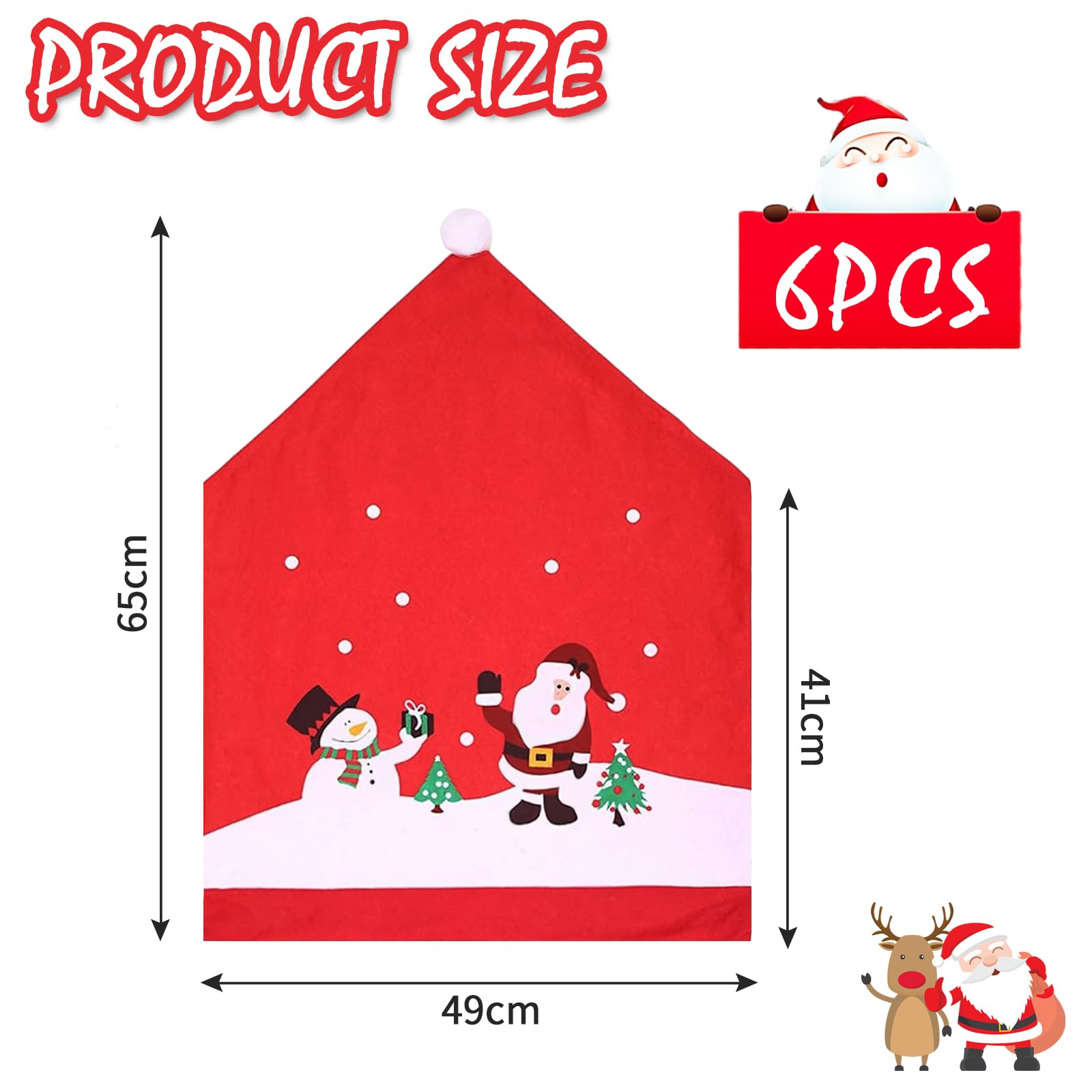 6 Housses De Chaise Noël – Père Noël Et Bonhomme De Neige – Tissu Non Tissé, Taille 60x49 Cm