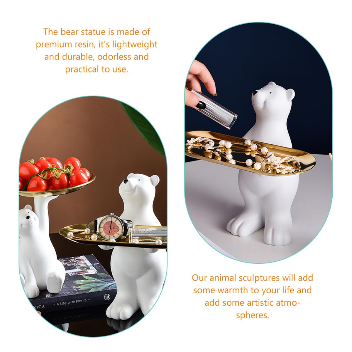 Bandeja Decorativa y Diseño Ligero con Figura de Oso de Resina para Almacenamiento Capacidad Fuerte Adecuado para Dormitorios y Porches
