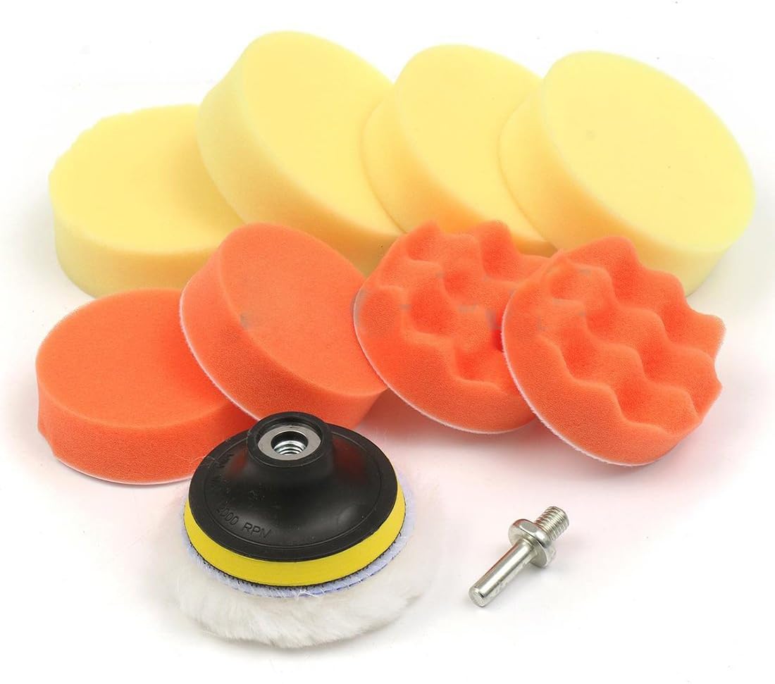 Buyworld Polishing Pad and Hand Buffer Set with Drill Adapter for Car Polish Buffing, 3-inch (Pack of 10 Pieces)