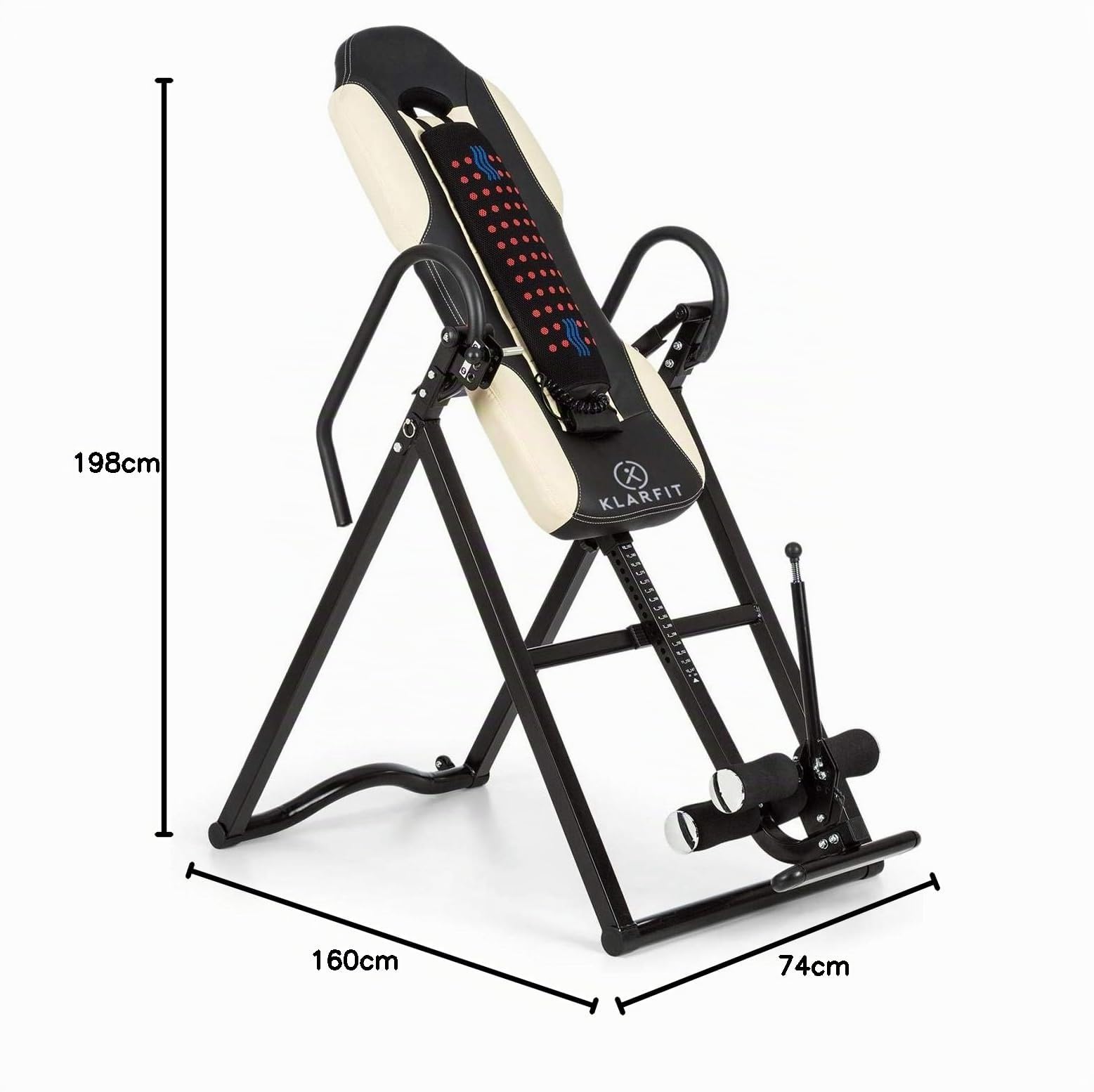 Klarfit Ease Delux - Panca ad Inversione Gravitazionale, Massaggi alla Schiena, Funzione Riscaldante, Inclinazione Regolabile a 20, 40 e 60°, Max 136 kg, per Altezza da 1,54 a 1,98m