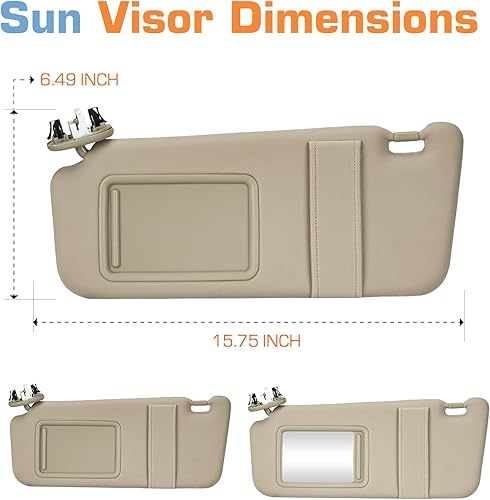 Miniatura 5 de Parasol lateral derecho del pasajero con techo solar y luz para Toyota Camry 2007 2008 2009 2010 2011, repuesto 74310-06770-B0, gris