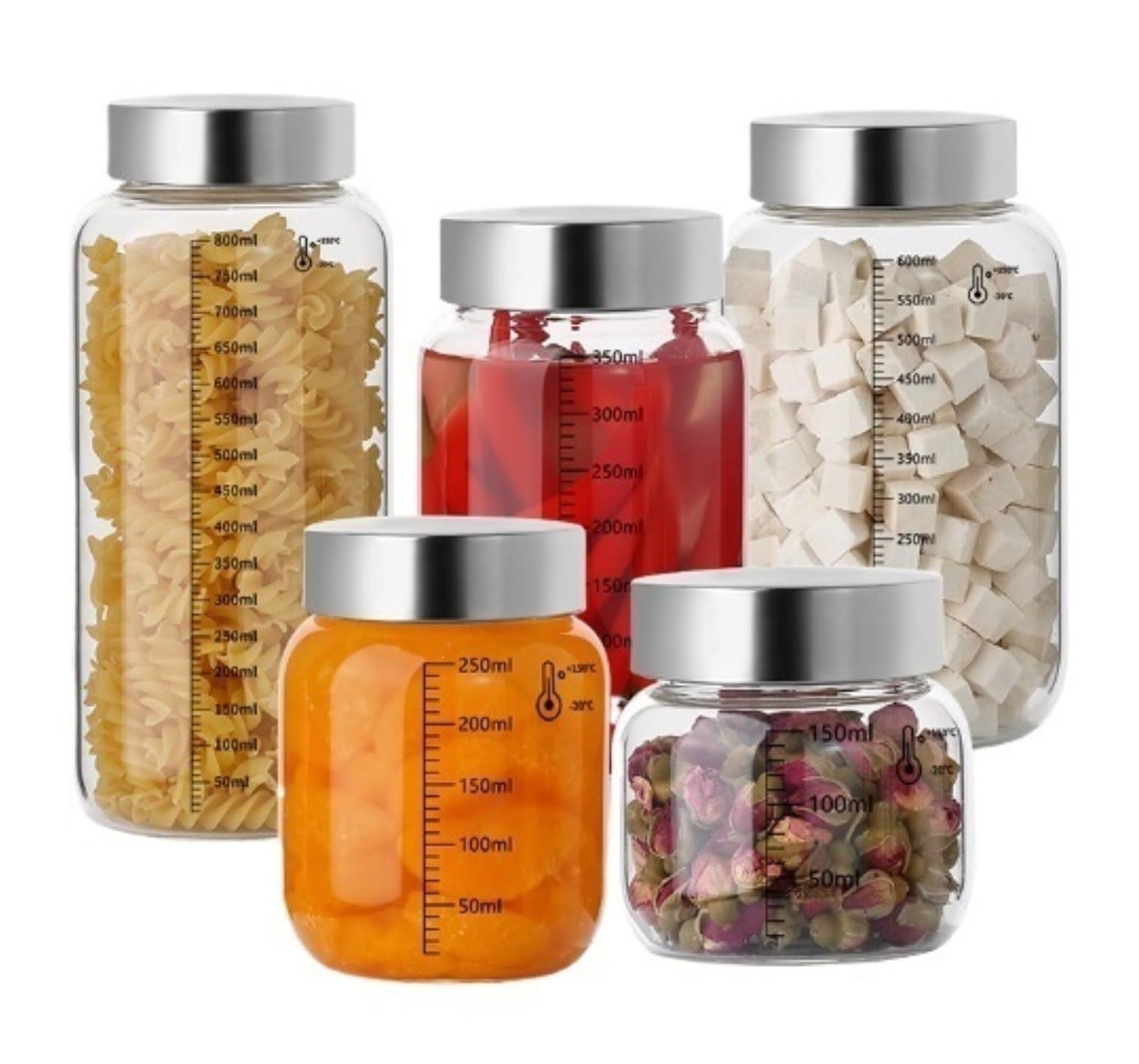 Contenitori Cucina, Glass Jars 5 Pezzi Di Contenitori In Vetro Con Coperchio Ermetico E Bilancia For La Conservazione Muesli Domestica