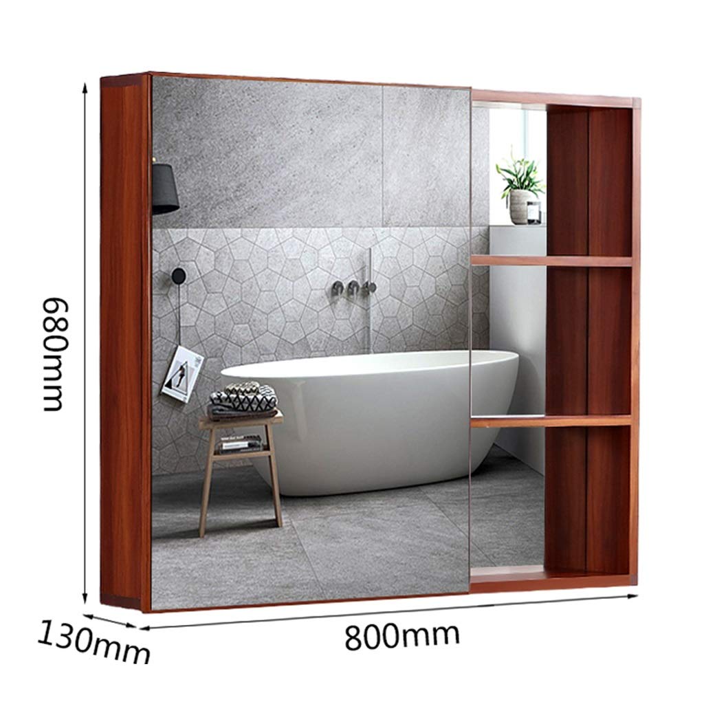 Spiegelschränke Space Aluminium Badezimmer-Kosmetikspiegel mit Aufbewahrungsregal Wandmontierter Aufbewahrungsschrank (Farbe: Braun, Größe: 68 x 80 cm)