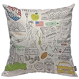 HOSNYE New York City Doodles Throw Pillow Cushion Cover Statue of Liberty, Broadway, Coffee, Museum, Central Park Pillow Case Decorative Square Accent Pillow Case 20x20 inch