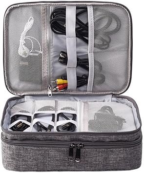 3-tier Electronic Accessories Organizer Case with Zippered Waterproof 300d