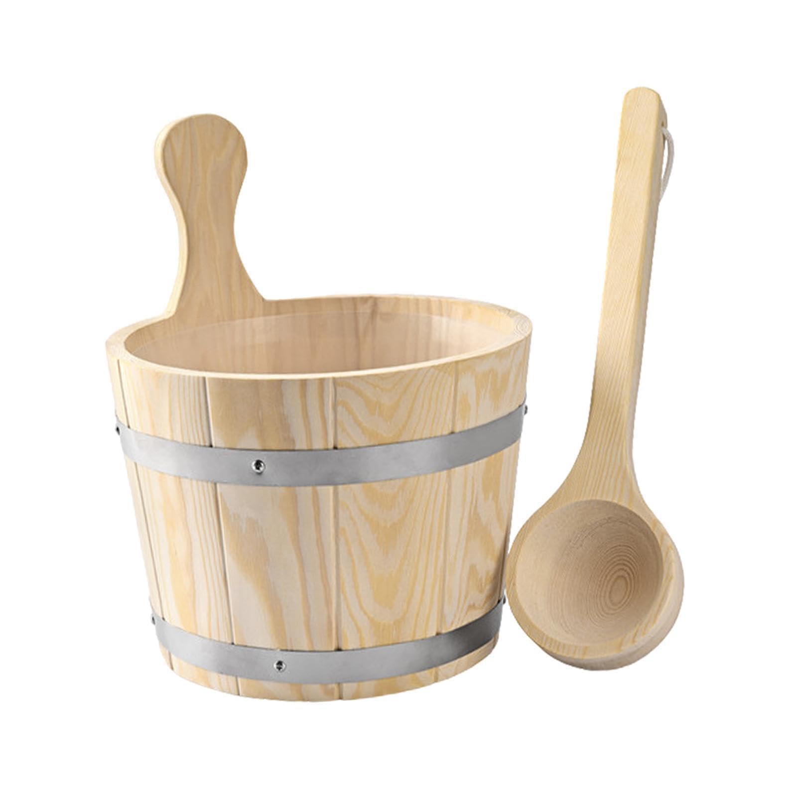 Ensemble seau et louche pour sauna durable, fût en bois de 5 L, accessoires de salle de bain et de hammam, utilitaire portable et polyvalent, grande capacité.