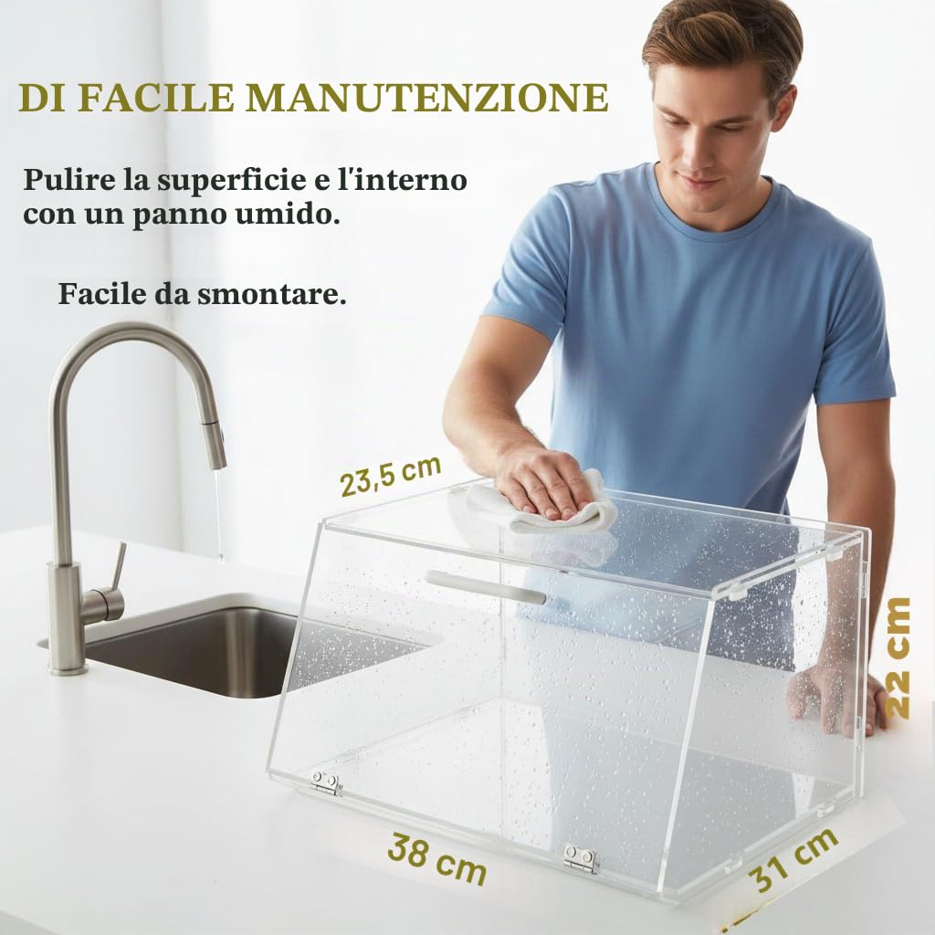 Espositore impilabile per panetteria in acrilico, per dolci, piano di lavoro, organizer, contenitore per bagel, pane, 38 x 16,5 x 30,5 cm, porta inclinata con 2 cerniere in acciaio
