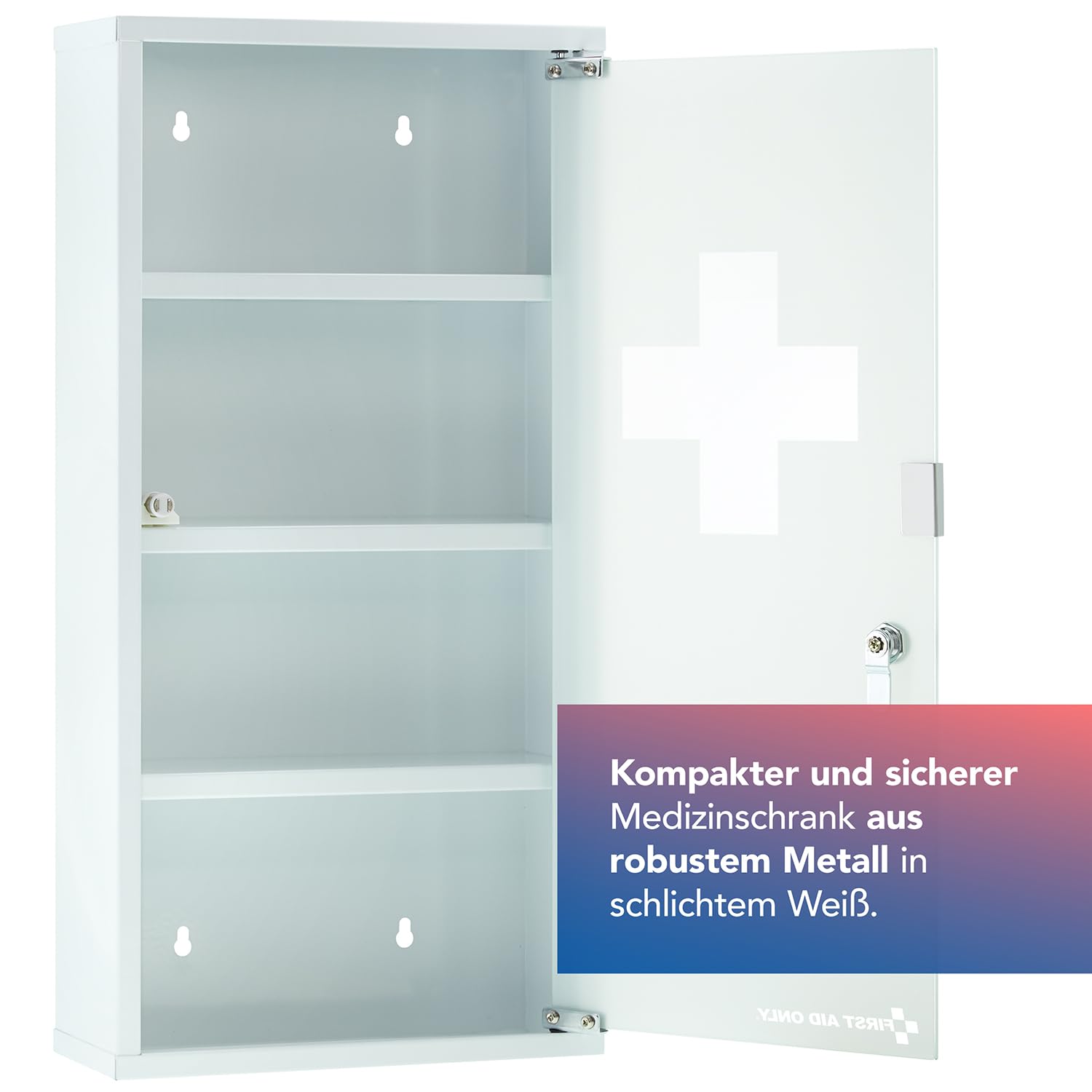 First Aid Only Medizinschrank Weiß mit 4 Fächern | Abschließbarer Apothekerschrank aus Metall zur Medikamenten Aufbewahrung | Medikamentenschrank als Hängeschrank 60 x 30 x 12 cm | P-10203 00