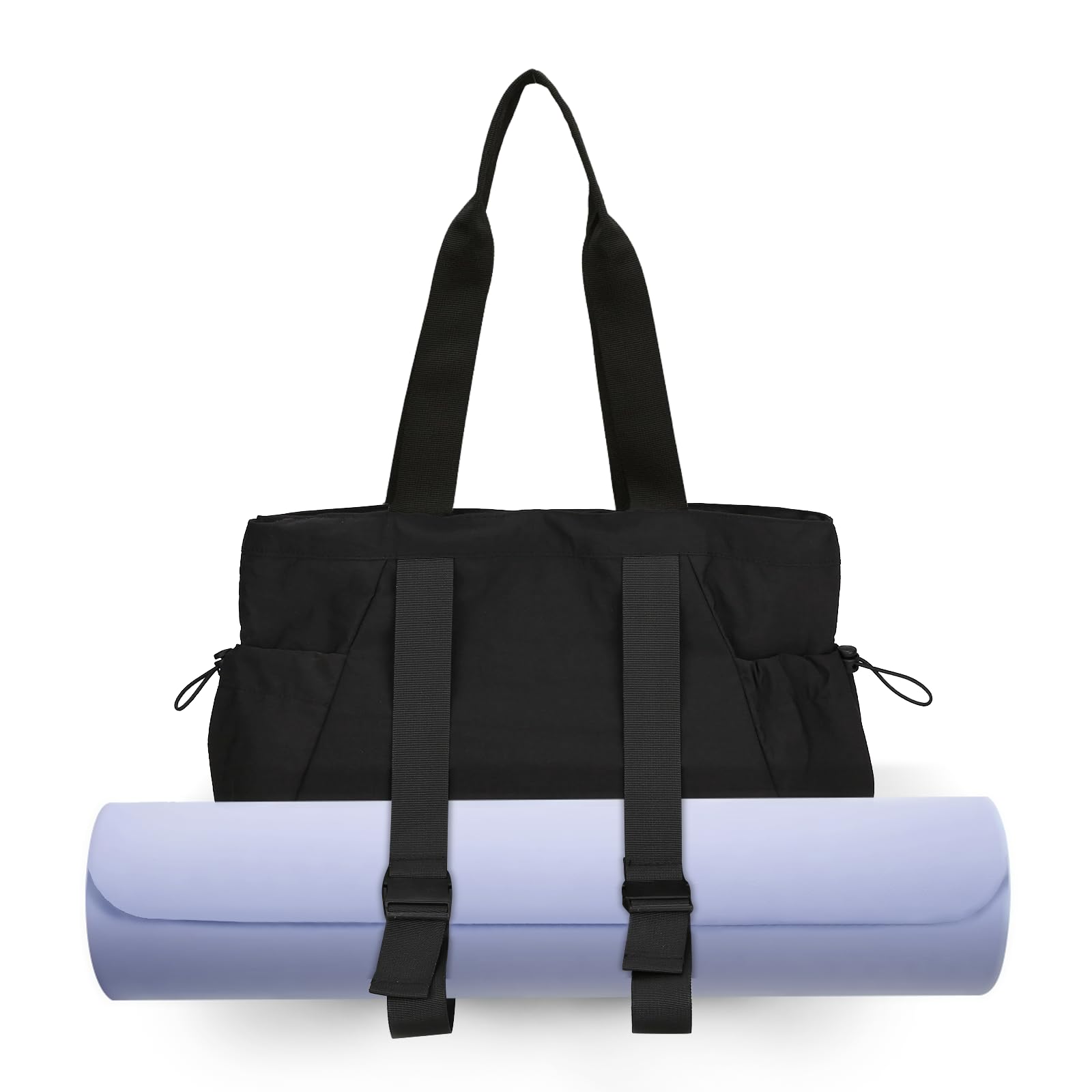 DLLTFPFE Yoga Bags for Women Gym Tote Bag with Adjustable Mat Holder Shoulder Bags Carrier Carryall for Yoga Pilates Travel Beach Work-Black