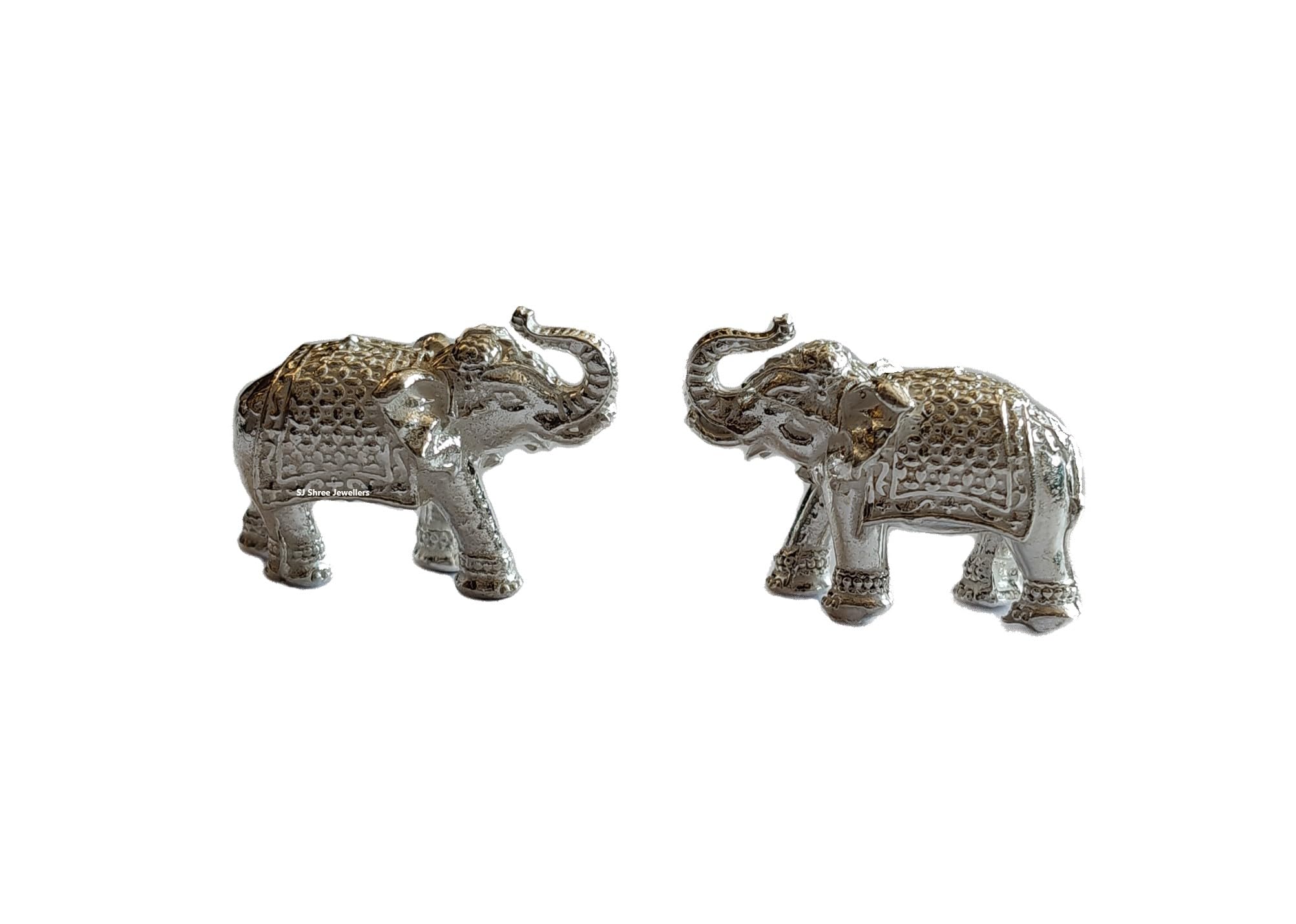 SJ Pure Silver Very Small Pair of Solid Elephant Statue/Idol for Pooja, Vastu and Rahu (Very Small Upward Trunk Elephant) 20gm Pair