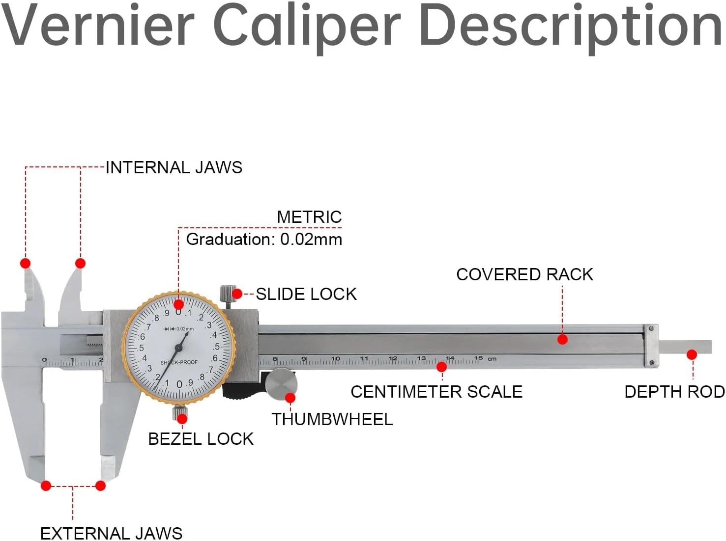 0-150mm Vernier Calipers Metric Scale Carbon Steel Shockproof Dial Caliper Gauge Ruler Depth Measuring Tool Kit with Gloves Case