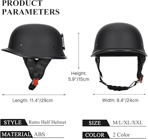 Miniatura 6 de QUICKOOL Casco de motocicleta de estilo alemán con certificación DOT, casco retro de ABS ligero para adultos, casco de media cara estilo vintage