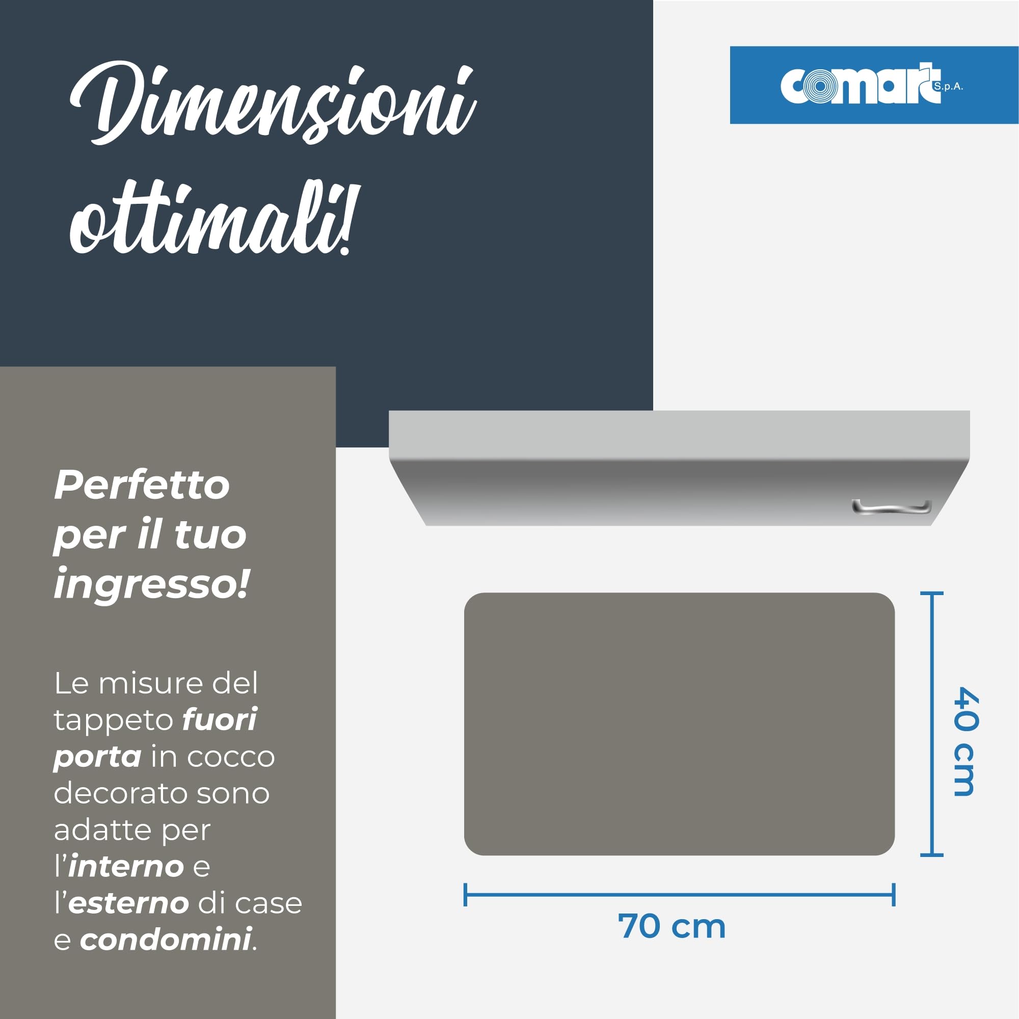 Comart - Zerbino Stay in Cocco - 40x70 cm - Tappeto Aciugapassi - per Ingresso Esterno e Interno - Antiscivolo - Antipioggia - Zerbino Fuori Porta - Facile da Pulire - Regalo per la Casa - Bye Hello - 3