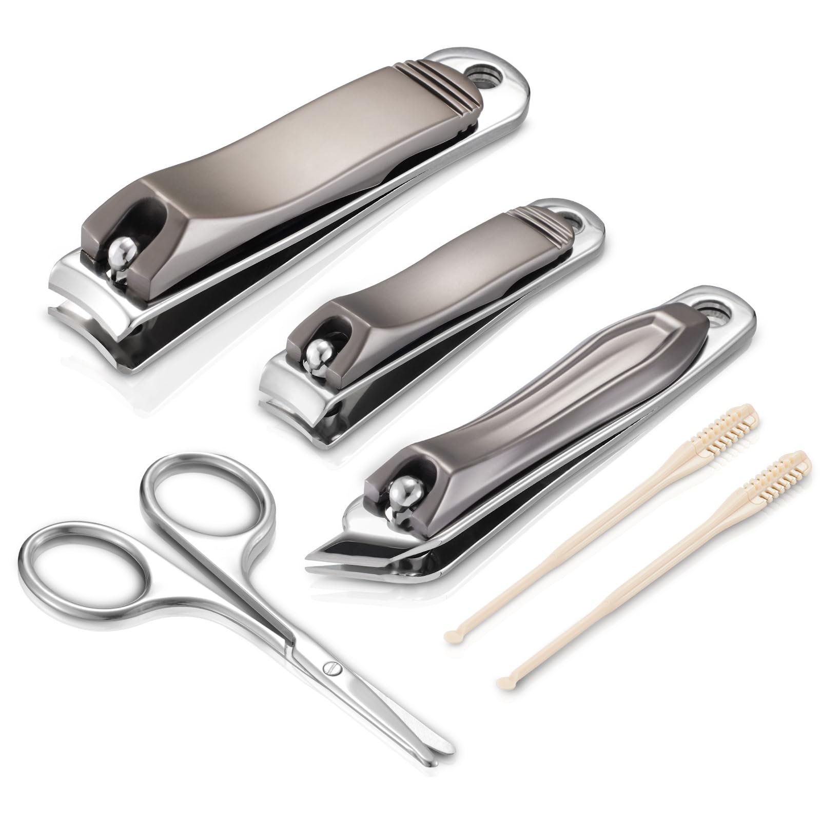6-in-1 Stainless Steel Manicure Kit, Nail Clipper + Nose Hair Scissors + Ear Spoon | Mili-Grade Blades & TSA Compliant | Portable Travel Essentials