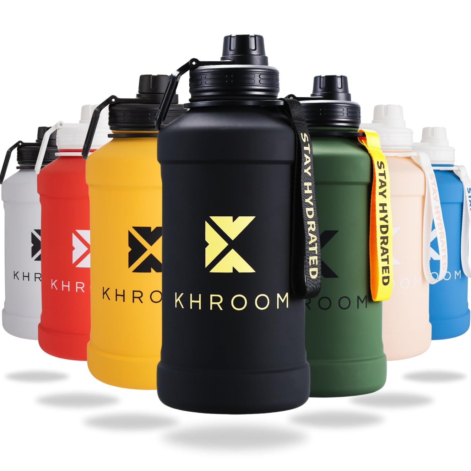 Khroom Borraccia in acciaio inox 1,3L & 2,2L Per bevande gassate, a prova di perdite, lavabile in lavastoviglie, senza BPA | Bottiglia d'acqua in metallo 1 litri per Fitness, Sport e Outdoor Nero
