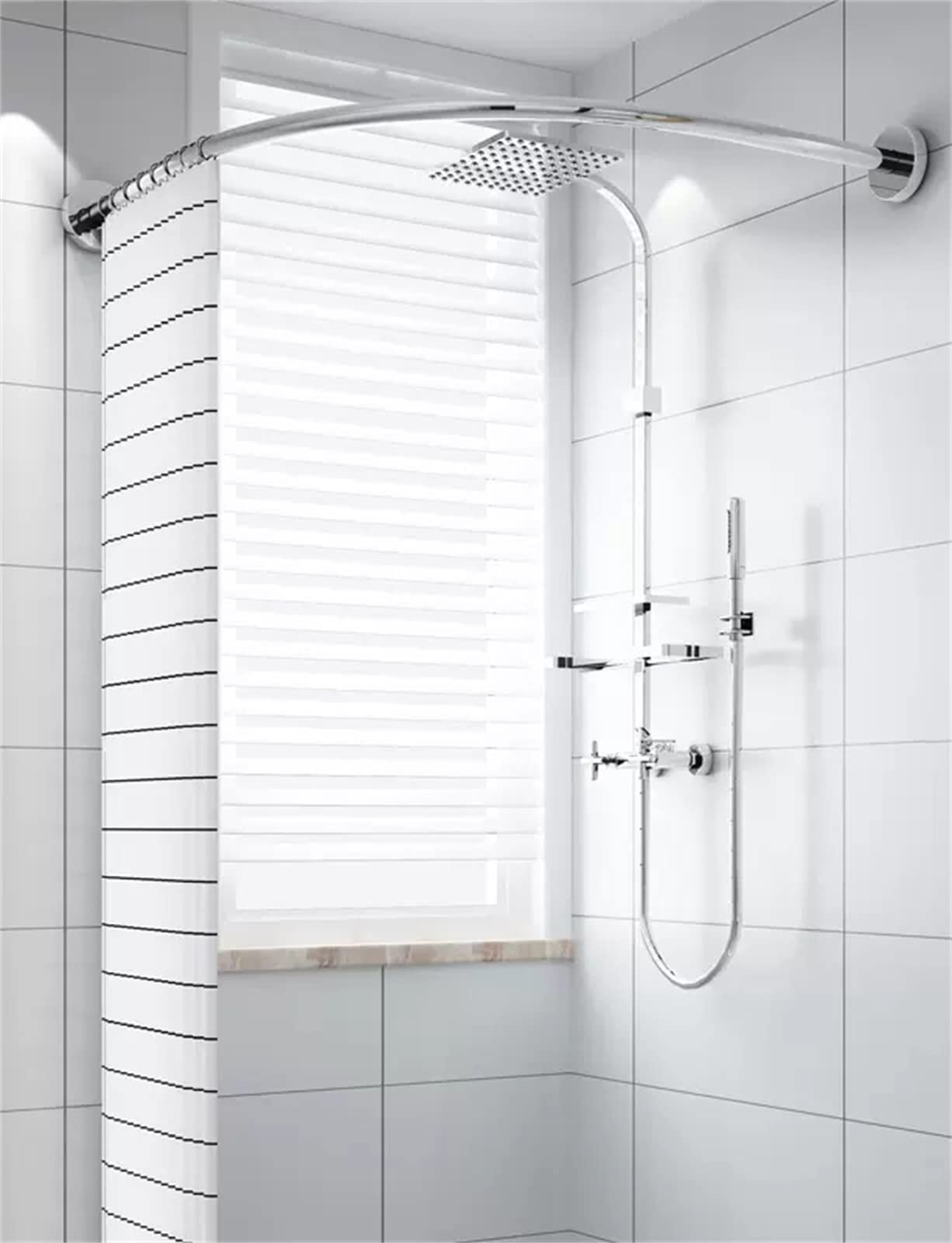 Fodalob Barra de Cortina de Ducha en Forma de L, Barra de Cortina de Ducha Curva sin taladrar, Barra telescópica de Acero Inoxidable, Plata (Size : A(70-95cm)/(70-95cm))