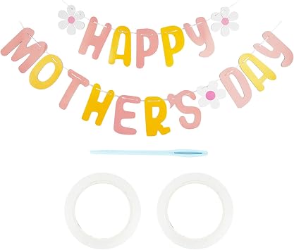 Mothers Day Banner & Happy Mothers Day Banner with Flowers Garland - Mothers Day Party Decorations for Home Office Door Wall Fireplace Brunch, Elegant Backdrop Banner Sign Supplies Favors Props, Easy to Assemble Feliz Dia de las Madres