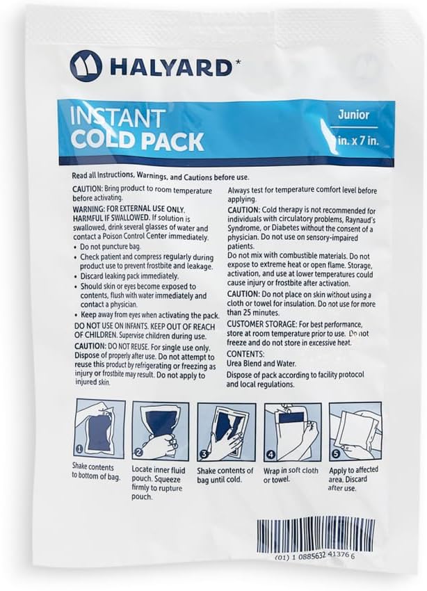 HALYARD Instant Cold Pack Disposable Cold Compress Ice Packs for Swelling Injuries Toothaches Sprains Strains 5 x 7 Inches, 48 Packs Per Case - 51777 - Image 2
