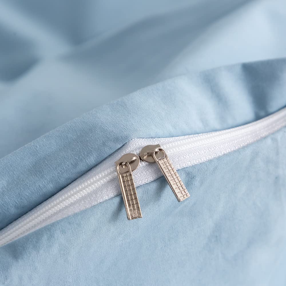 TazmKezm Light Blue Duvet Cover 100% Washed Cotton Duvet Cover Set, 3 PCs Breathable Soft Bedding Set Linen Textured. Solid Color Pattern Duvet Cover King Size (No Comforter)