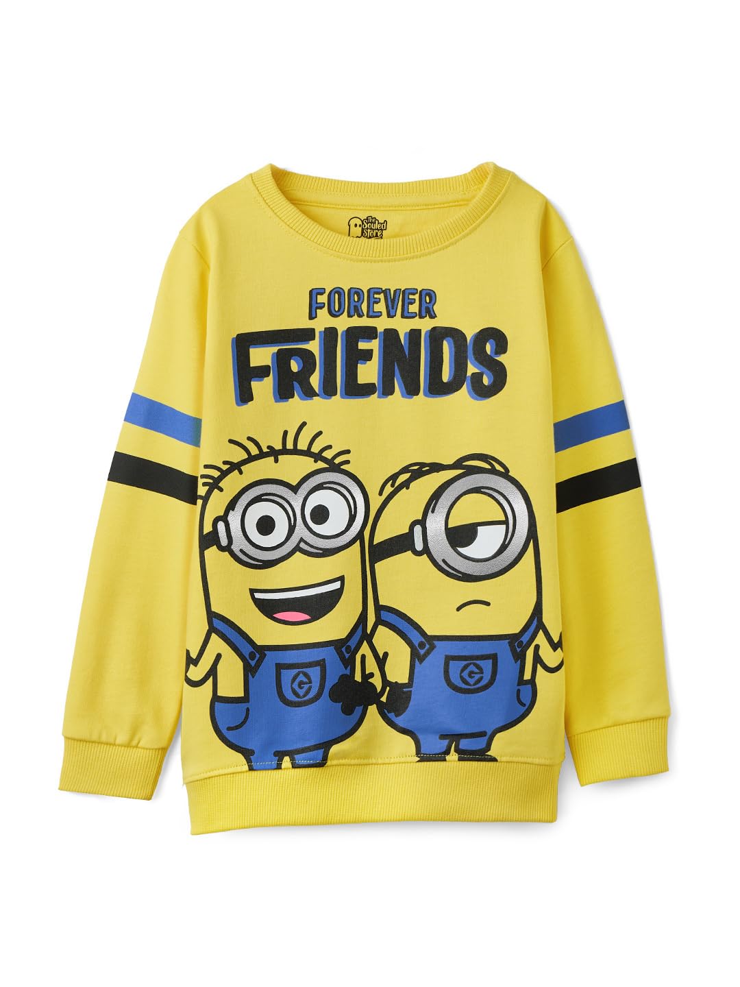 The Souled StoreOfficial Minions: Forever Friends Boys and Baby Boys Long Sleeve Round Neck Graphic Print Sweatshirts Yellow Sweatshirts Pullovers Graphic Printed Color Sportswear Casual Warm Cozy