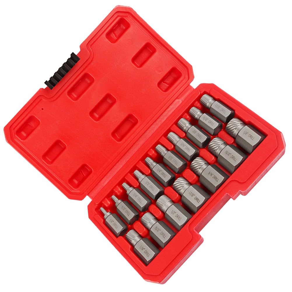 EasyByMall Juego de 17 extractores de tornillos, removedor de pernos rotos dañados con cabeza hexagonal, extractores de flauta en espiral de metal para reparación de automóviles, garaje, renovación