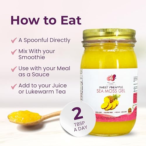 Miniatura 83 de Healthy Herbs Gel de musgo marino (piña de mango dulce) elaborado en forma silvestre de oro jamaicano de Santa Lucía Seamoss Superalimento