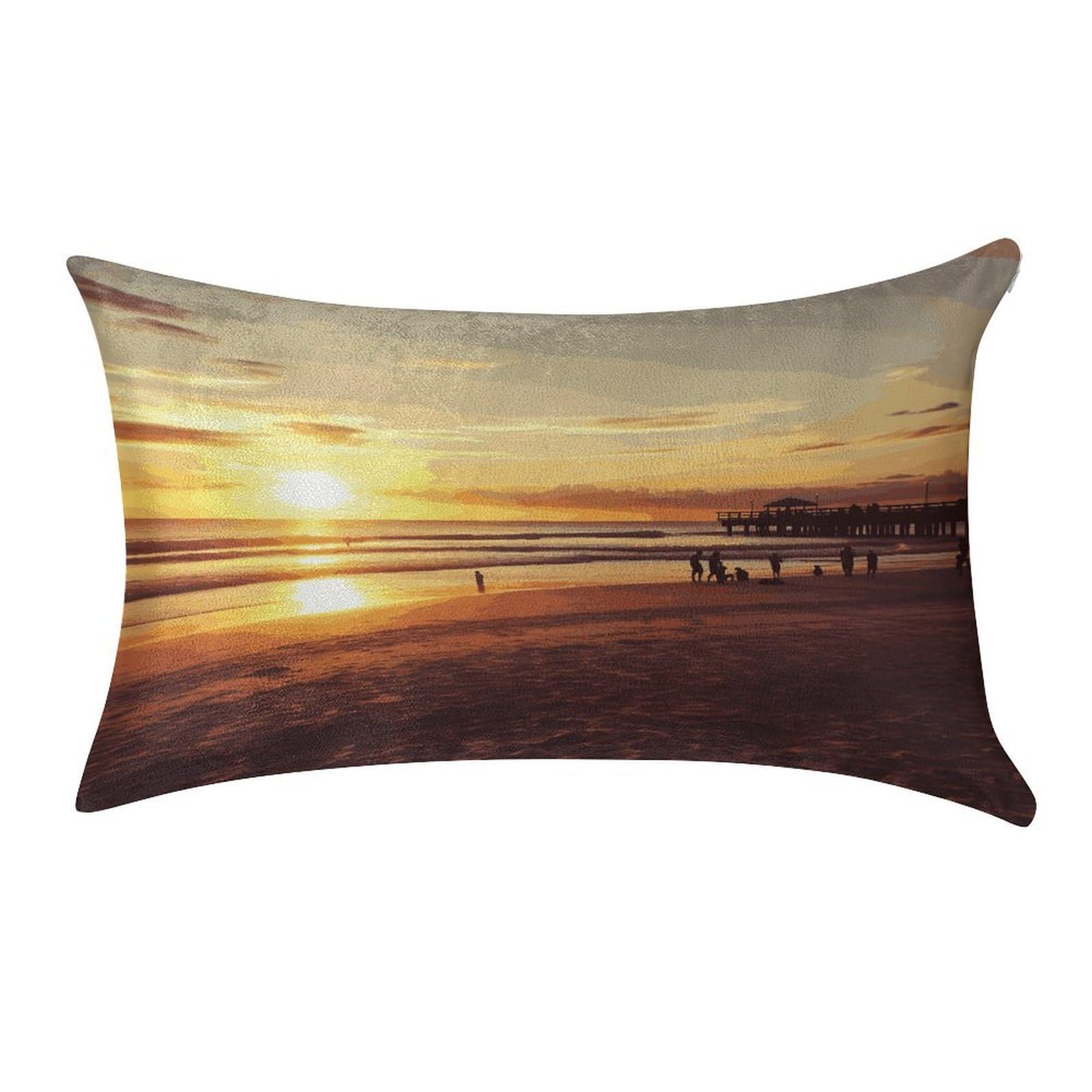 LDGSUPH Sunset Beach Velvet Throw Pillow Covers Cozy Pillow Shams Pillowcases Detachable Pillow Cases Soft Cushion Cover with Zipper for Sofa Car Bed Pillow Protectors 12 "×20 "