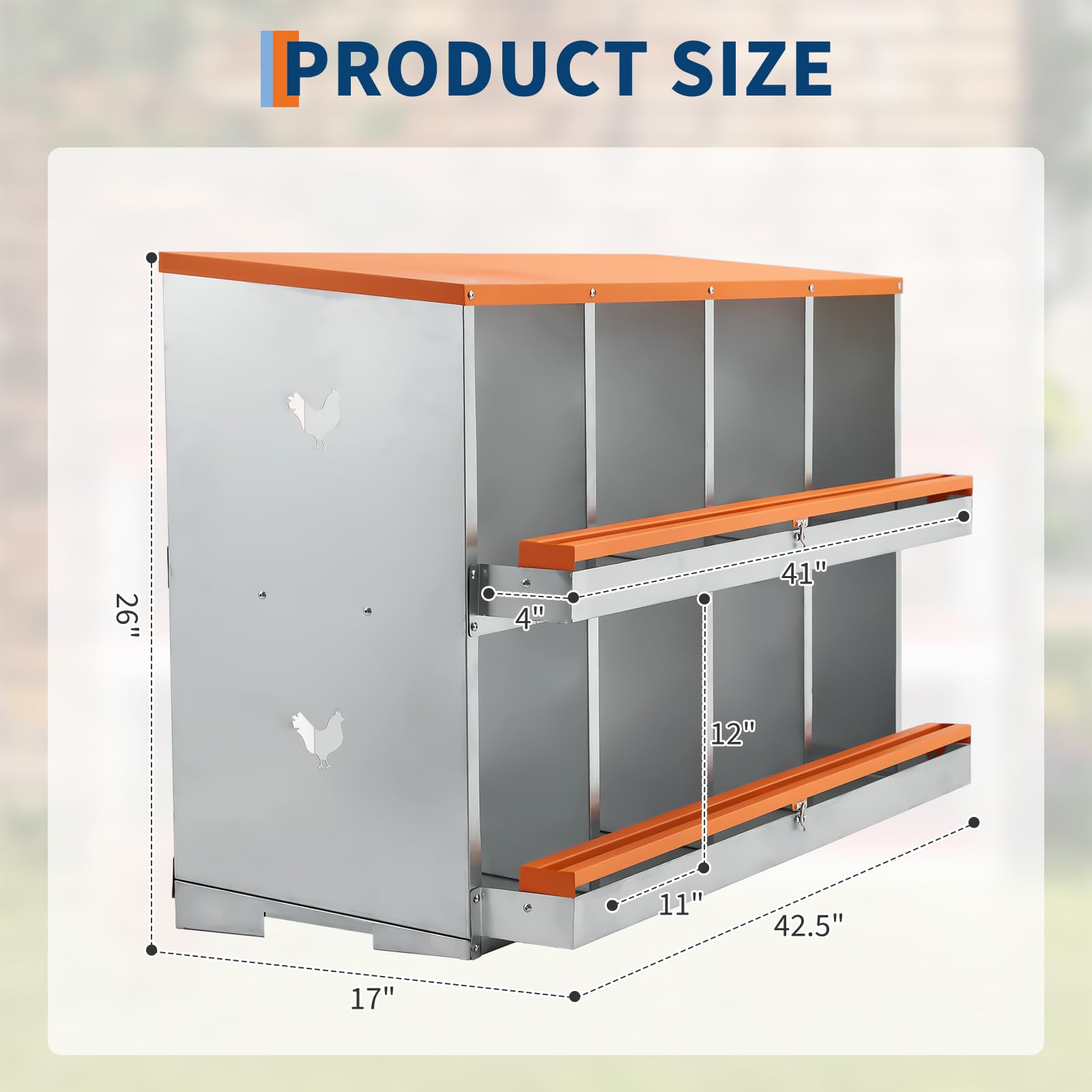 Gabbia professionale per galline ovaiole – 8 scomparti, metallo a doppio strato, ampia ventilazione, trespolo integrato, facile raccolta delle uova – Colore arancione ruggine, doppio strato 8