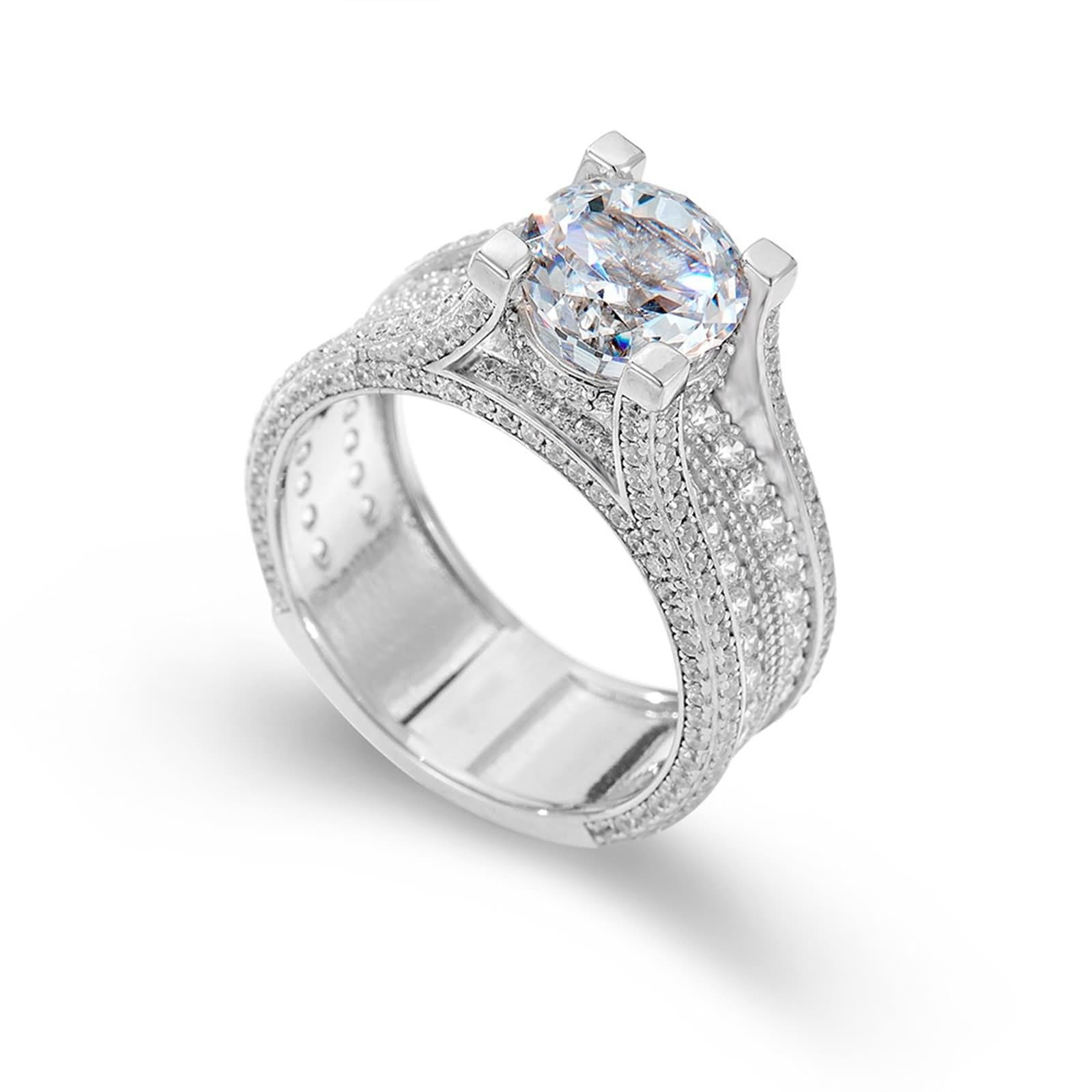 Alianza de boda de oro blanco, anillos de moissanita para mujer, banda gruesa redonda con moissanita