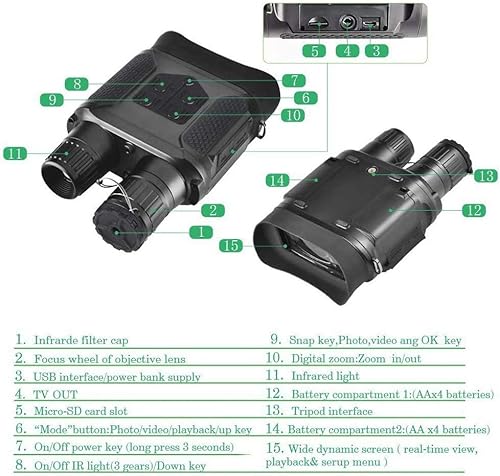 Miniatura 9 de Prismáticos profesionales de visión nocturna, infrarrojos digitales, pantalla de 4 pulgadas, zoom 2X, accesorios esenciales de caza de ciervos al