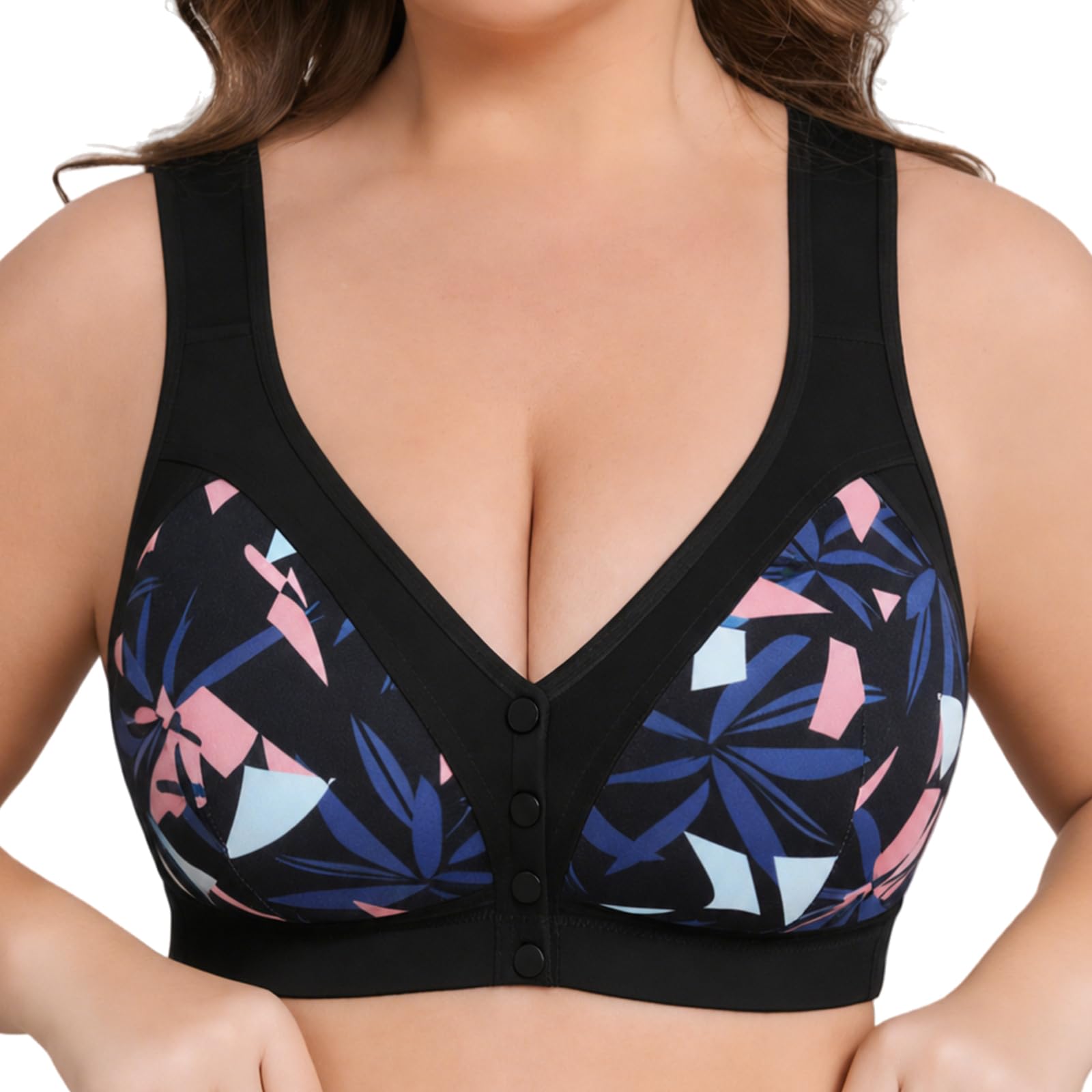 Pack De 4 Sujetadores Sin Aros para Mujer, Ropa Interior Cómoda con Cierre Delantero Y Relleno, Top Tallas Grandes Y Personas Mayores, Diseño Diario Sin Costuras Floral