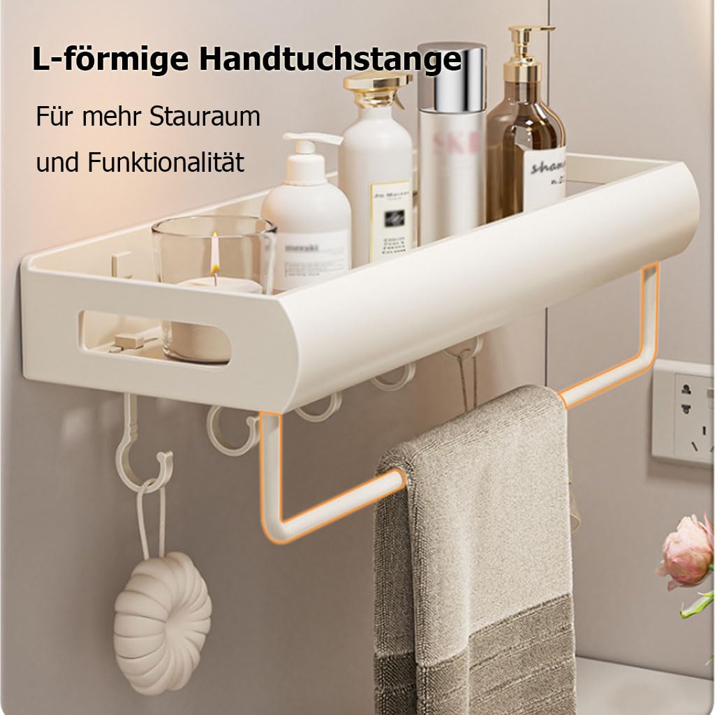 Estante de Ducha sin Taladro, Estante de Pared Plano, Organizador de baño con Cesta de Pared para cosméticos, Organizador de baño con toallero para artículos de higiene,B,60cm