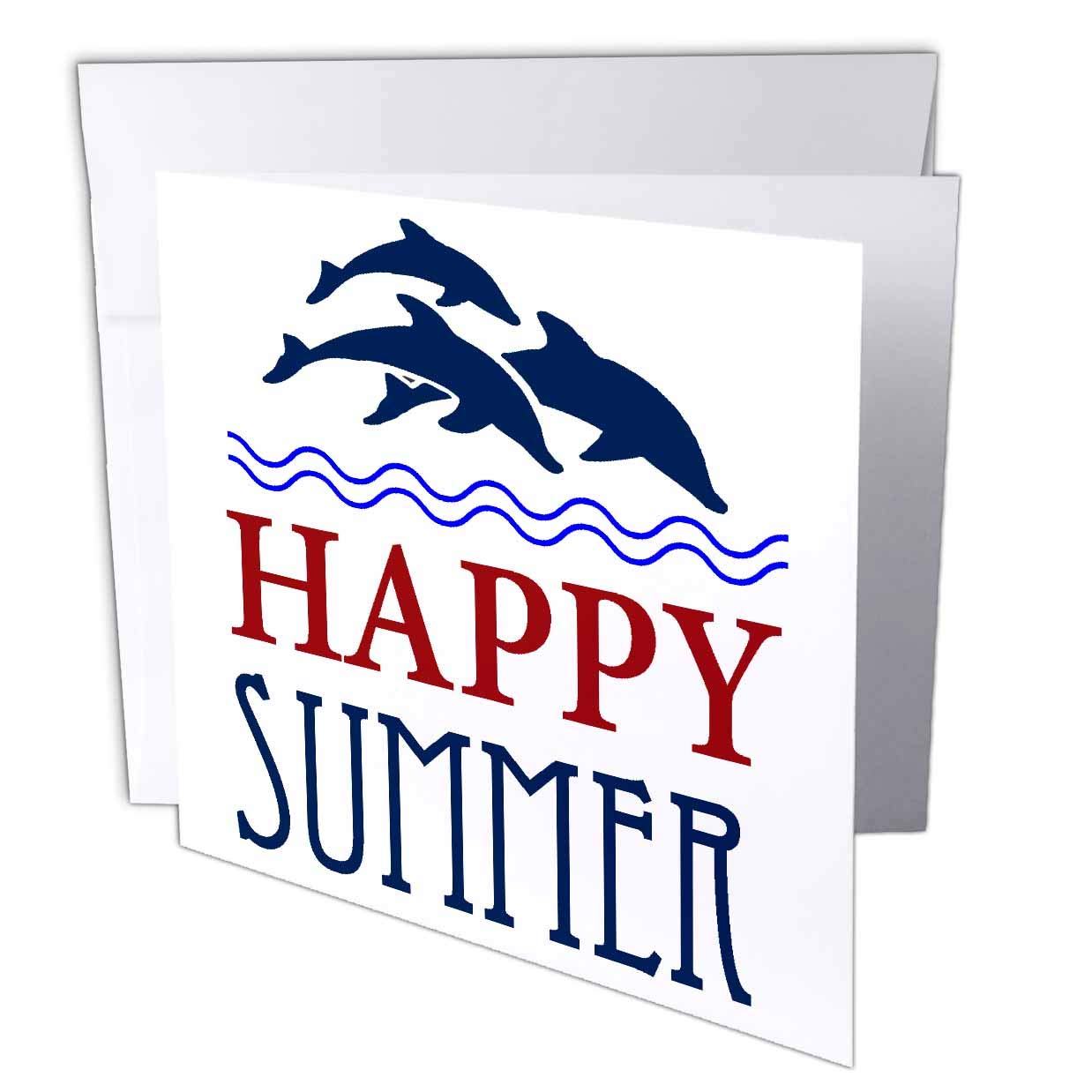 3dRoseBlue Swimming Dolphins with Words Happy Summer - Greeting Cards, 6 x 6", Set of 6 (gc_213853_1)