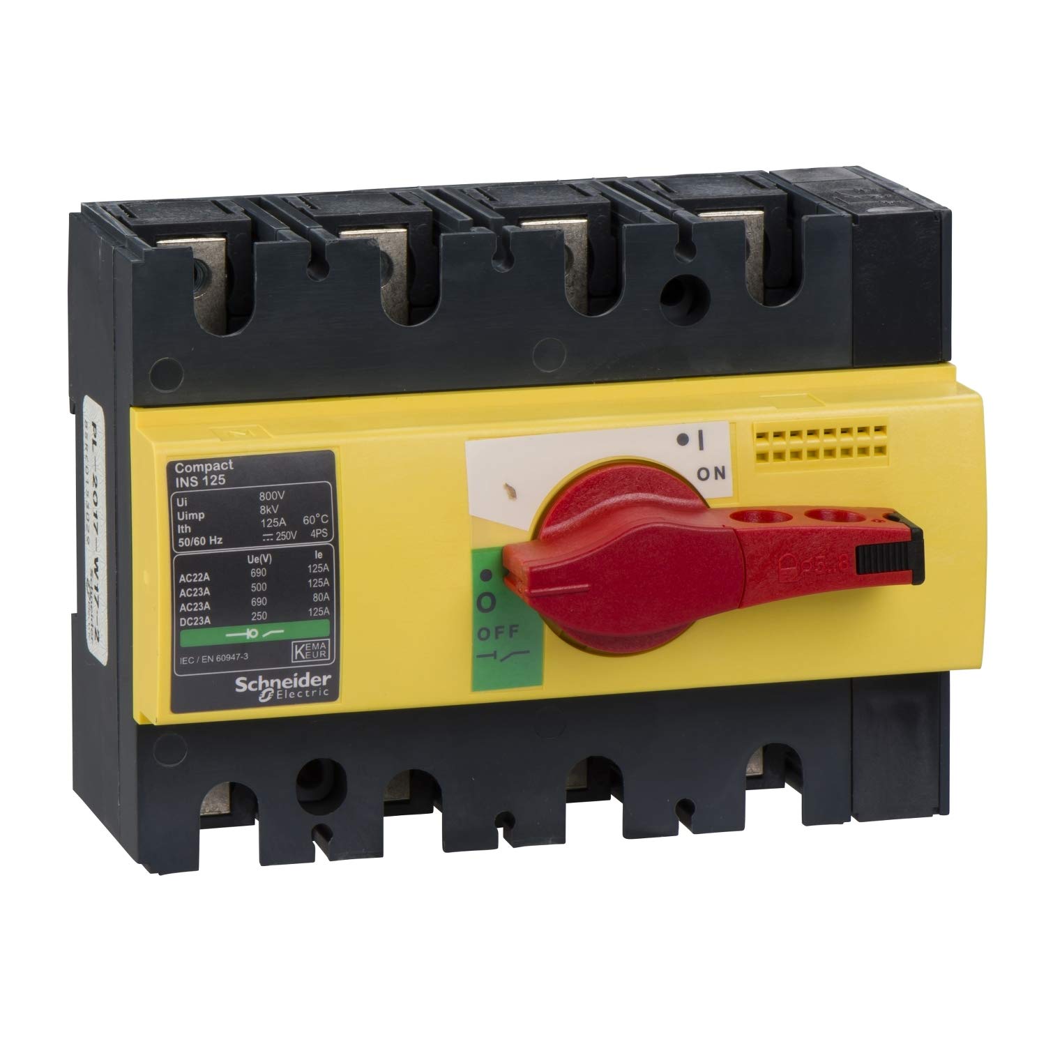 INTERPACT INS125 4P EMP ROJA Commutateur Tétrapolaire 125A Poignée Rotative Jaune Rouge