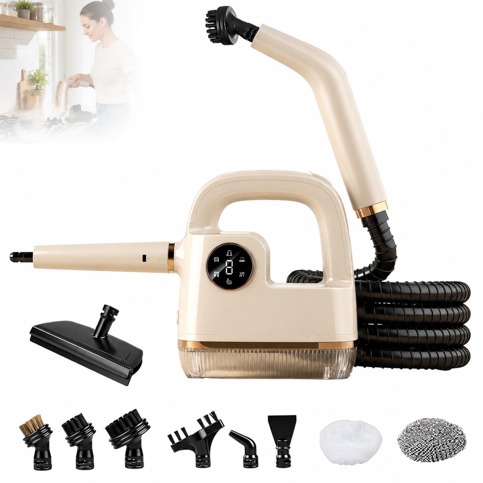 Limpiador de Vapors Portátil, Máquina Multiusos de Alta Presión para Hogar | Calentamiento Rápido 15s para Coche y Casa, Gran Depósito con Múltiples Accesorios para Sofá, Juntas y Cocina
