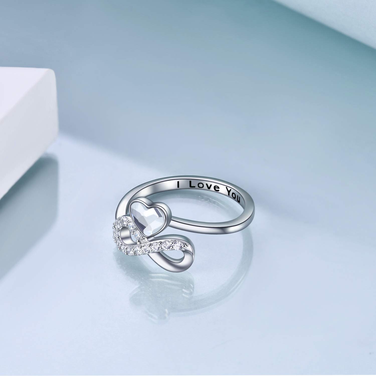 TOUPOP Unendlichkeit Ringe Für Damen 925 Sterling Silber Ringe Für Frauen Ich liebe dich Ring mit Kristall Weißgold Überzogene Einstellbare Ring Schmuck Geschenke Für Frauen
