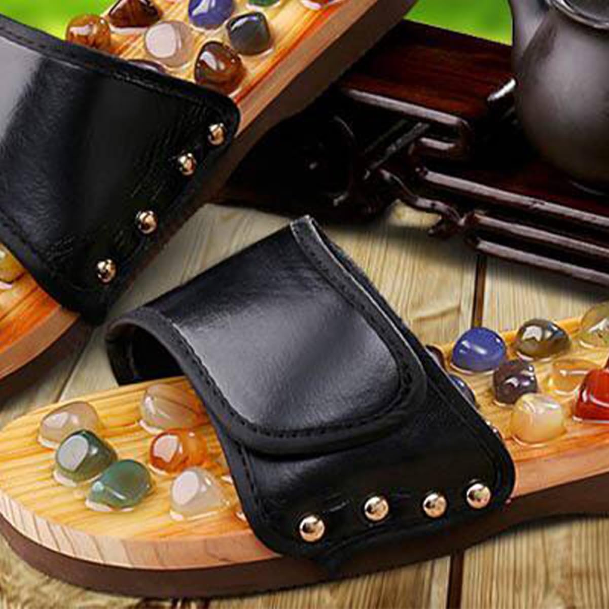 Massageschuhe Akupressurpoints Fußsohlenmassage für Gesundheit Massagepantoffeln aus Pu und Gummi Entspannungssandalen für Durchblutung Achat-massagepantoffeln für Plantarfasziitis