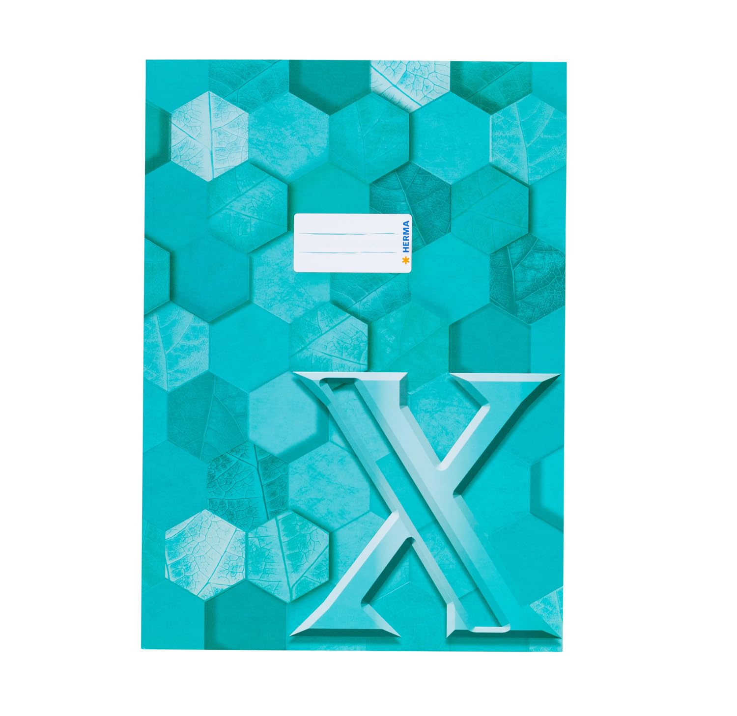 HERMA 20088 Notebook Cover A4 Cardboard Turquoise, Pack of 10, Refined Notebook Cover with Labelling Field Made of Sturdy and Extra Strong Paper, Notebook Cover with Hexagon Pattern Motif for School