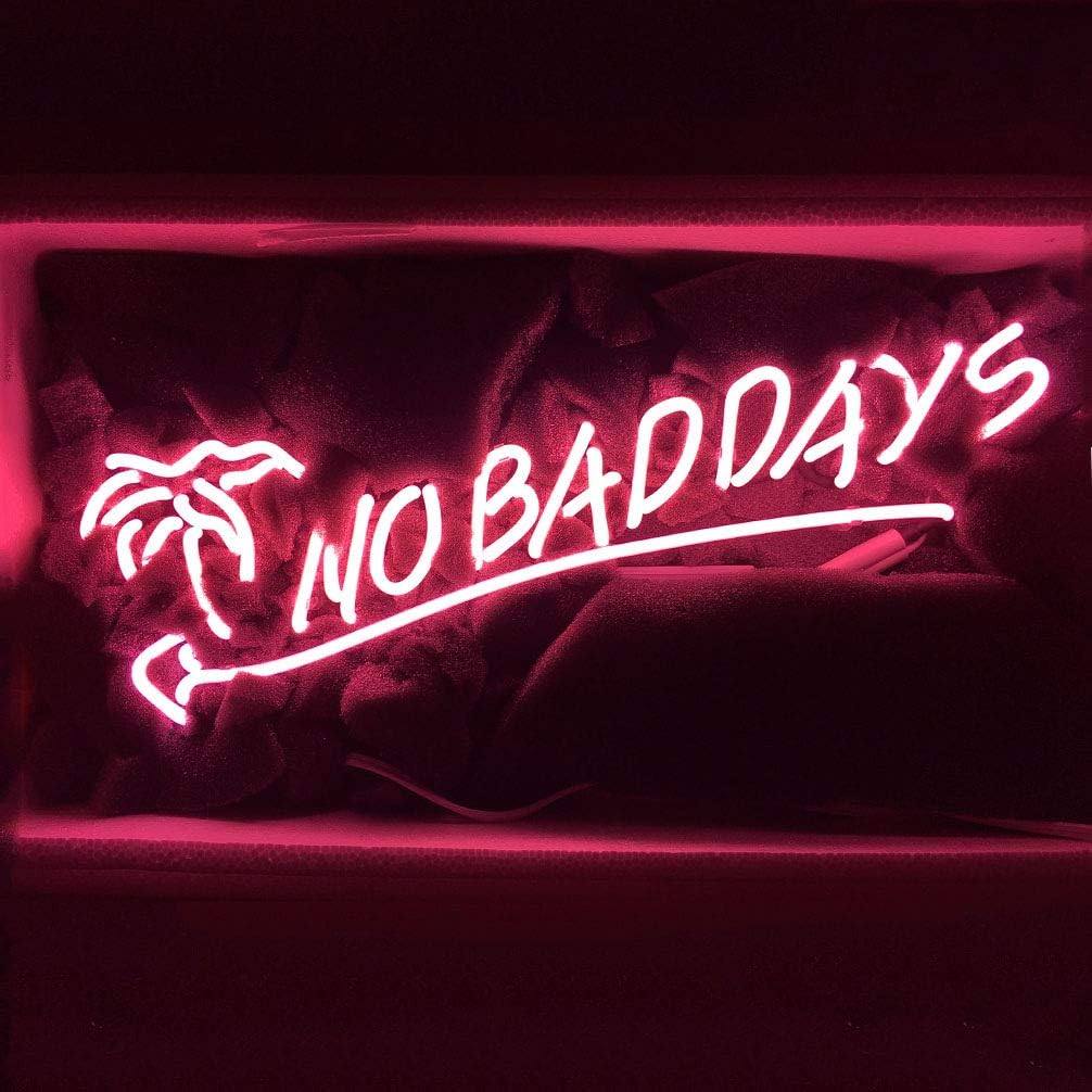 LiQi ™ NO Bad Days Neon Sign （18.5" x 8.5" Large） Real Glass Acrylic Panel Handmade for Home Bedroom Pub Hotel Beach Recreational Game Room Decor