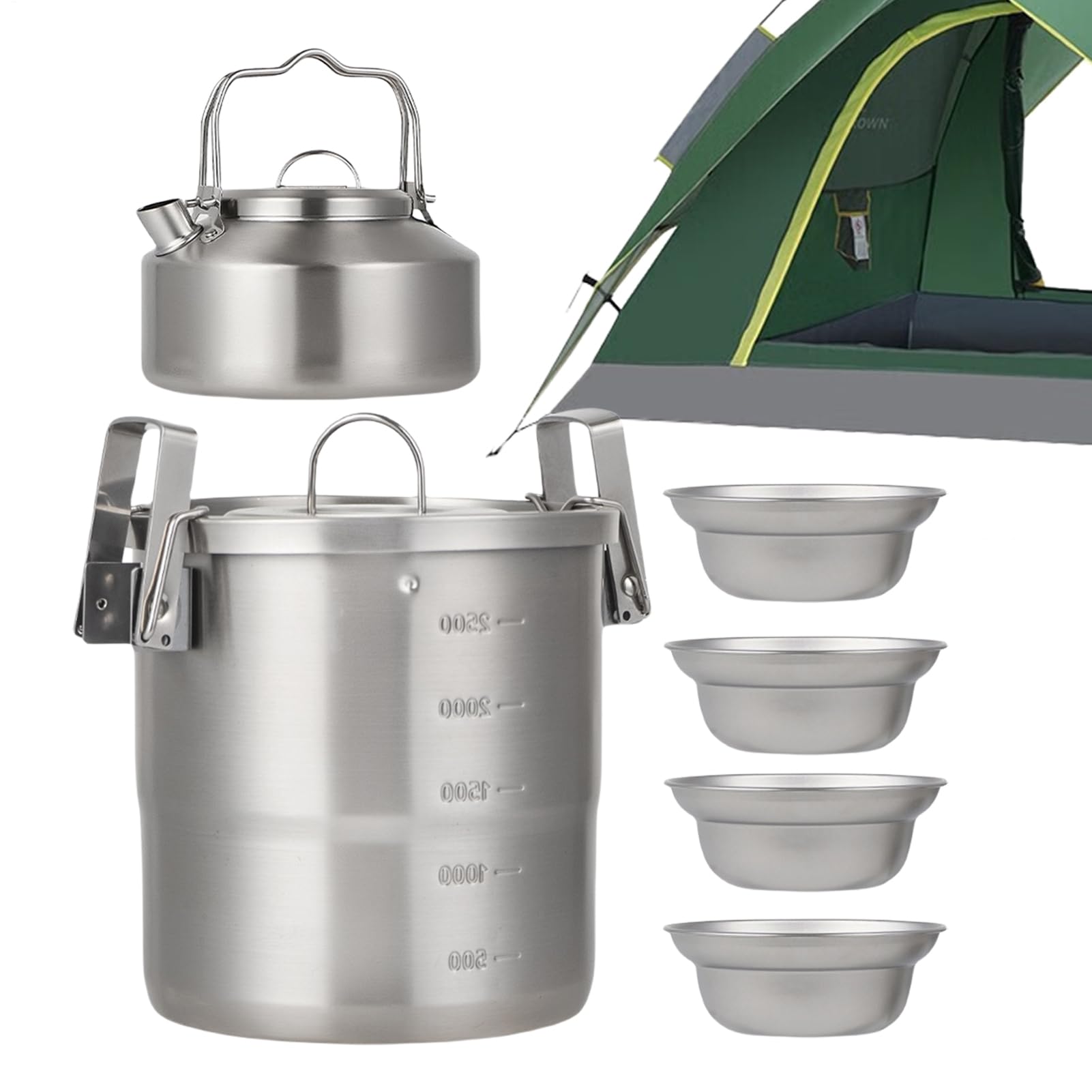 Camping-Kochset, Outdoor-Kochtopf-Kit, tragbare Überlebensausrüstung, leichtes und starkes Design, kompakt, ideal für Erwachsene, Familie, Wandern, Reisen, Picknick, Hinterhof-Abenteuer
