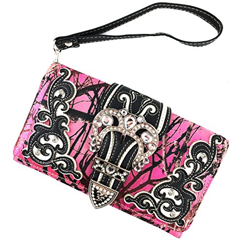 Zelris Camouflage Shine Glow Floral Rose Buckle Women Crossbody Trifold Wallet2