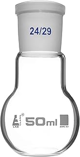 Florence Boiling Flask, 50ml - 24/29 Joint, Interchangeable - Borosilicate Glass - Flat Bottom, Short Neck - Eisco Labs