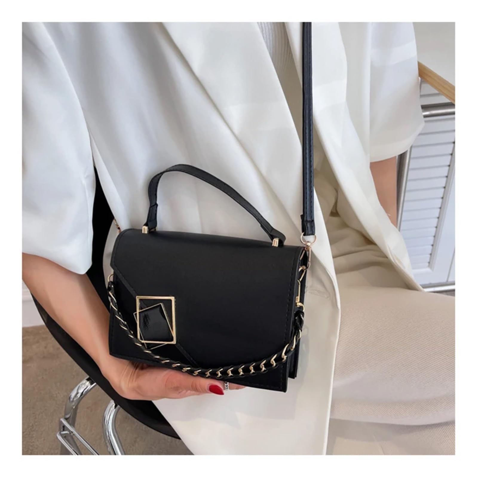 Bolso de Diseñador de Bolsos Retro for mujer, bolso de hombro for axila, cadena, bandolera con solapa for chica, bolsos cuadrados pequeños for mujer Adecuado Para Viajar, Fiesta, Trabajo(Black 1)