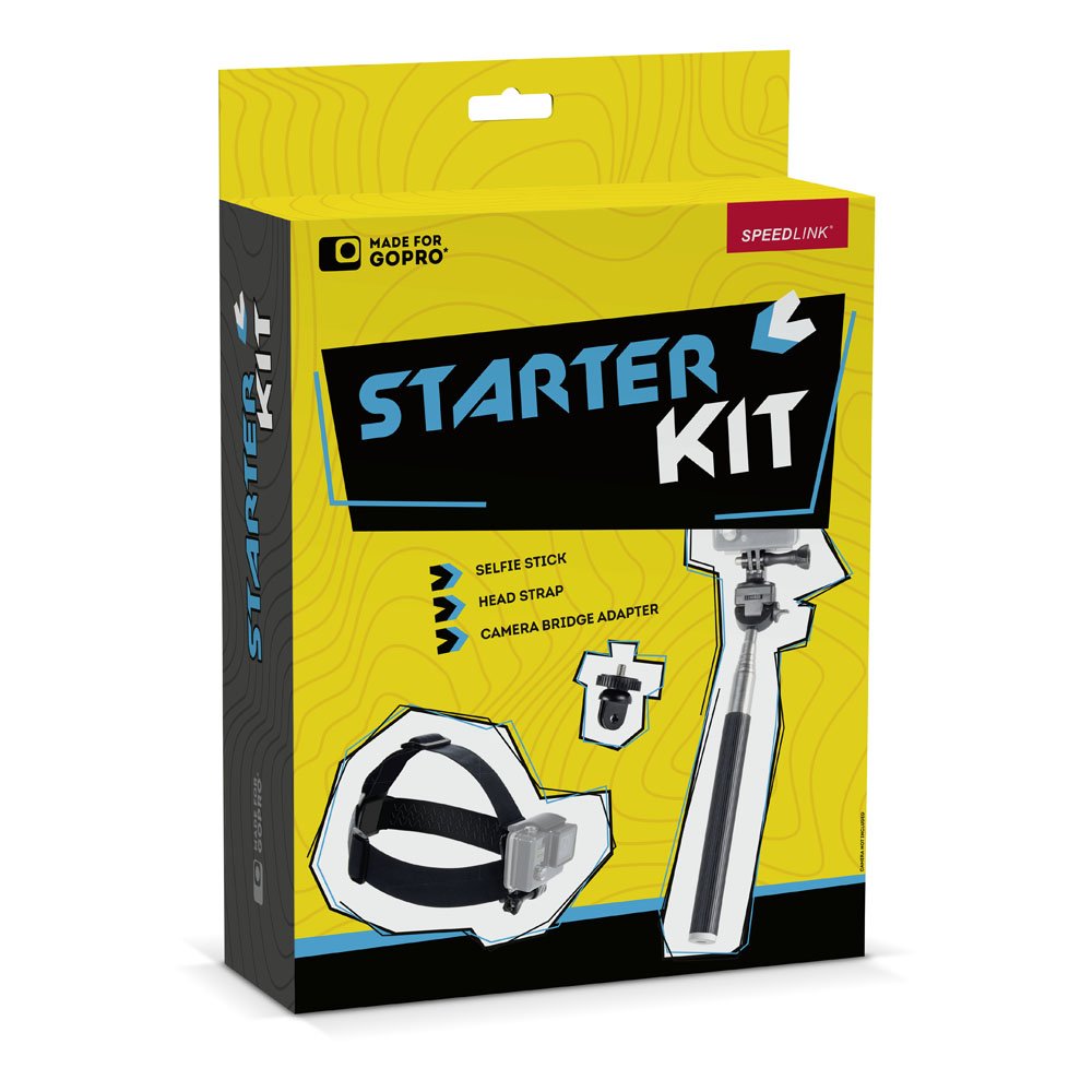 Speedlink Starter-Kit für GoPro - Zubehör für Action-Cams - Selfie-Stick - Verstellbare Action-Cam-Halterung für Kopf und Helm - schwarz