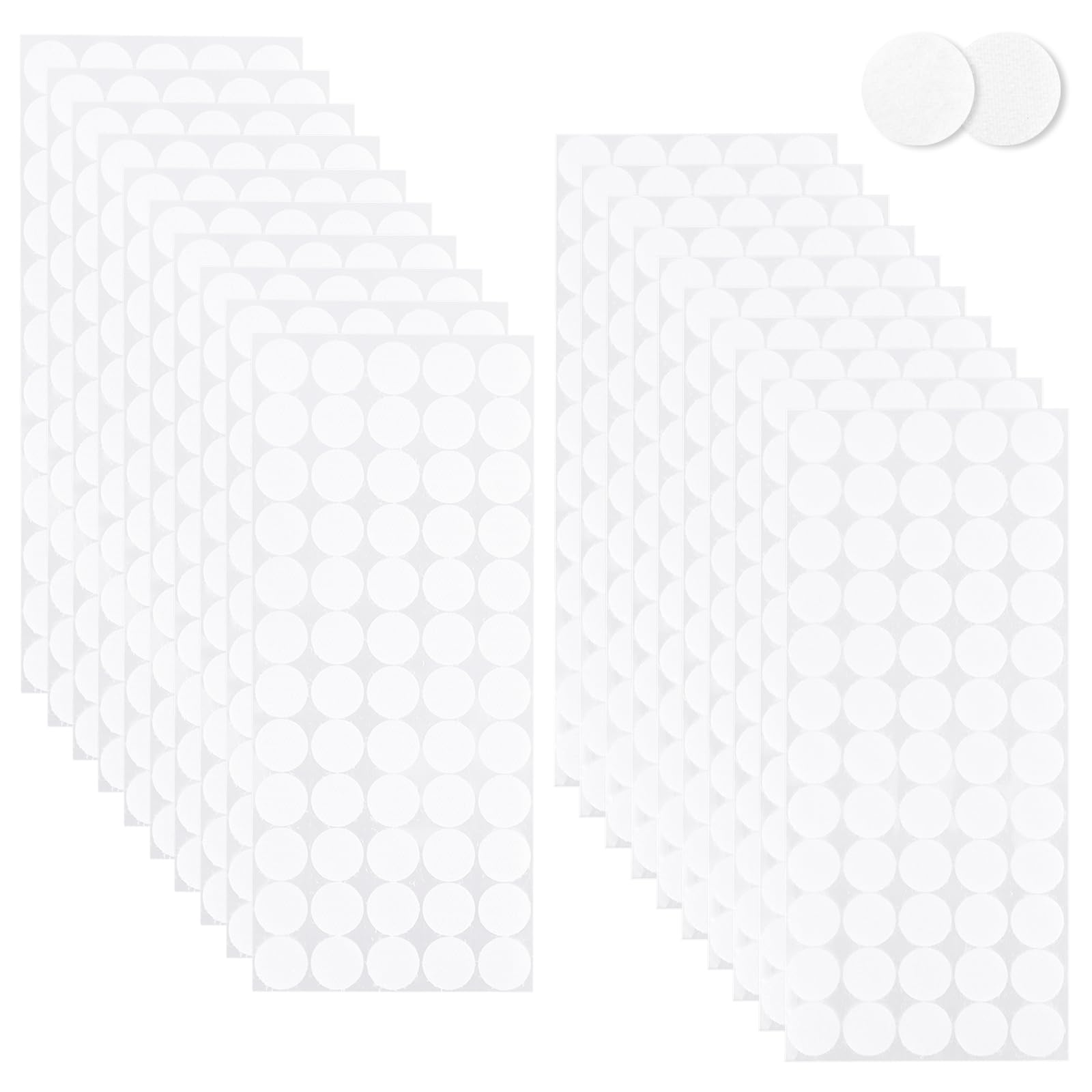 RETON Samoprzylepne kropki na rzep, 1200 szt., 20 mm, mocne kropki na rzepy, dwustronne, samoprzylepne podkładki na rzepy do domu, biura, szkoły (białe)
