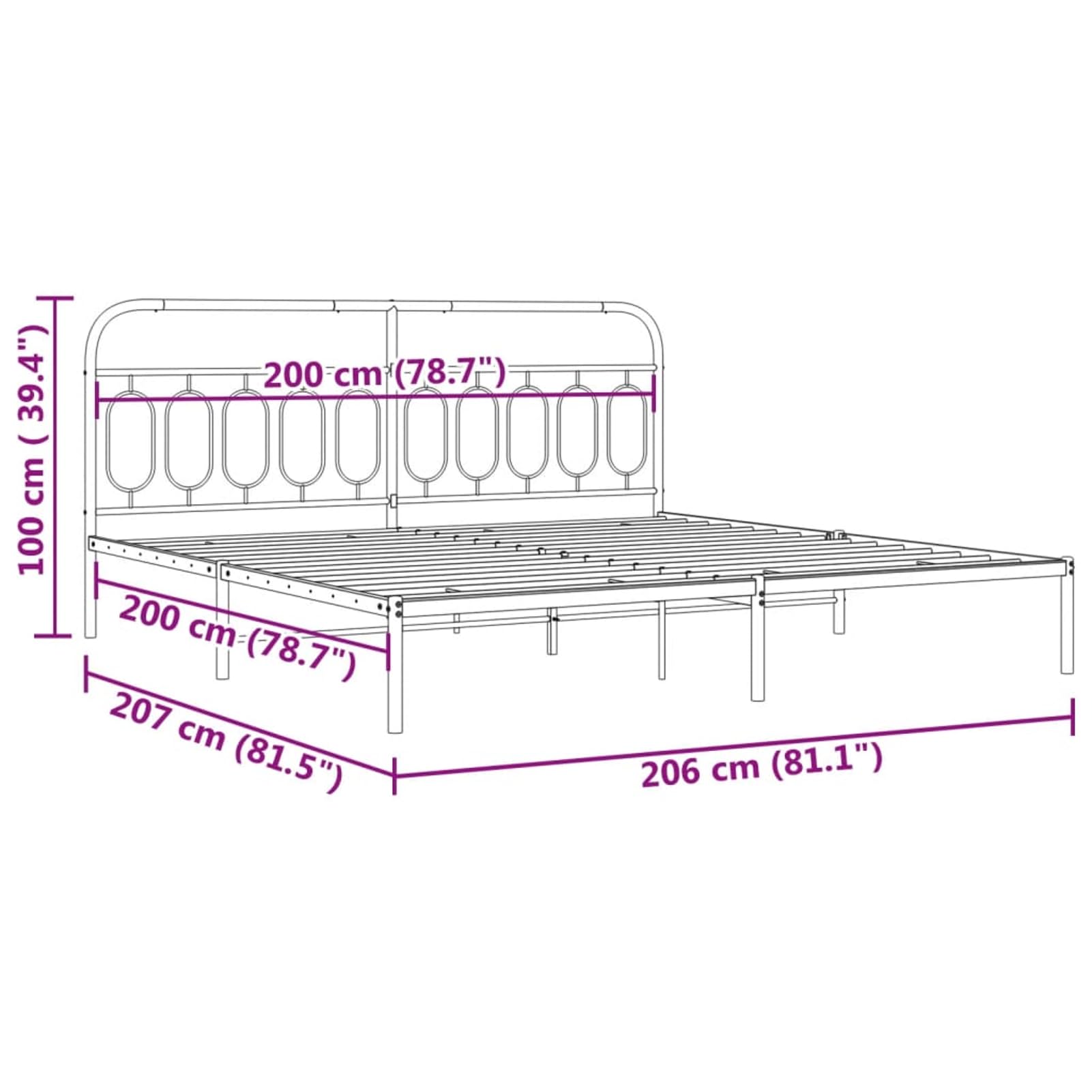 WGYHOME Rama łóżka z zagłówkiem, 200 x 200 cm, biała, stal – wytrzymałe łóżko metalowe dla dorosłych, w zestawie stelaż i środkowe nóżki