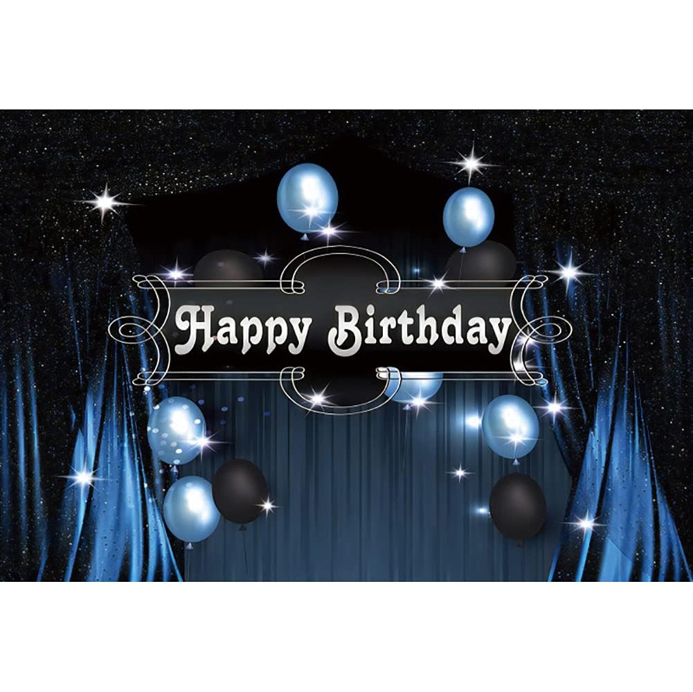 Yeele Fotohintergrund ''Happy Birthday'', 3,6 x 2,4 m, Schwarz und Blau, Luftballons für Familie, Erwachsene, Mann, Geburtstagsparty, Dekorationen, Kuchen, Tischbanner, Vinyl-Fotokabinen-Requisiten
