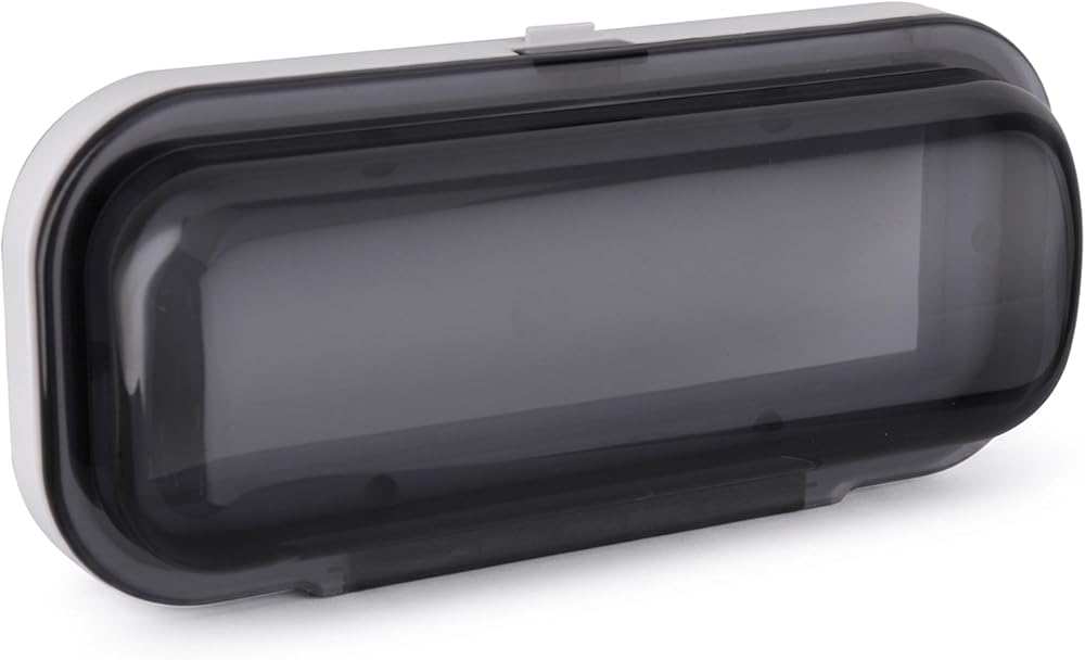 Pyle Water Resistant Marine Stereo Cover - Smoke Colored Heavy Duty Boat Radio Protector Shield with Flip-up Door & Spring Loaded Release - Mounting Gasket Included - PLMRCW1